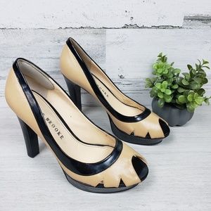 Audrey Brooke Two Tone Peep Toe Chunky Heel